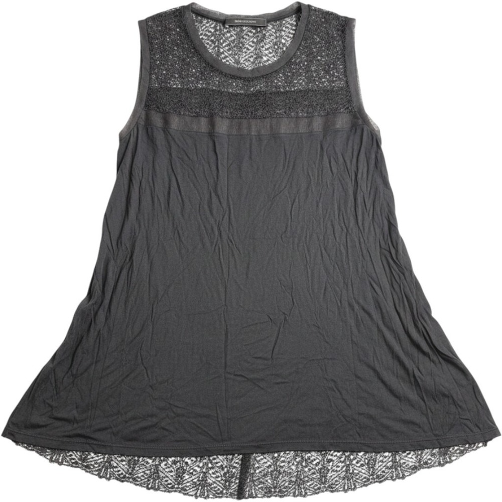 BCBGMAXAZRIA Black Sleeveless Tank Top Sheer Lace Yoke Hem A-Line Tank Womens